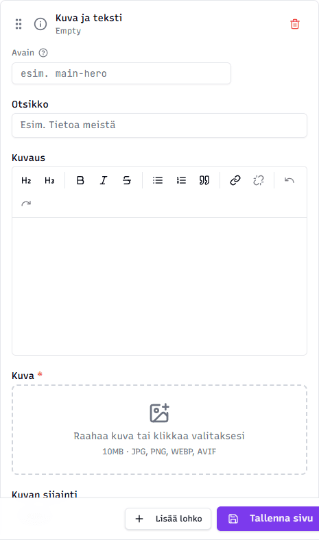 Kuva ja teksti -lohkon muokkaus