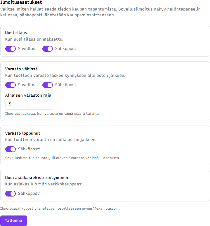Ilmoitusasetukset